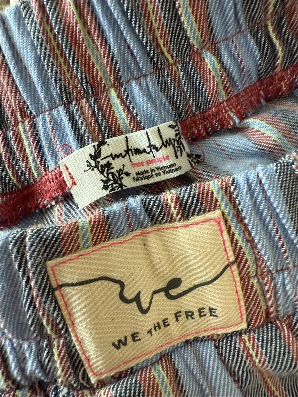 Free People Day to Day Flannel Boxer Shorts Blue Combo